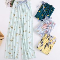 Cotton silk sleeping pants female summer thin section wide leg pants artificial cotton outside wearing anti-mosquito pants beach pants big code home air conditioning pants