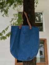 Longroad Japanese and Korean denim bag literary shoulder bag vintage Mori zipper bag casual simple chic denim