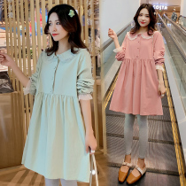 Pregnant women autumn suit fashion 2021 Korean version cotton baby collar size long top pregnant women dress