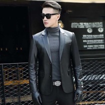 2022 Haining Genuine Leather Jacket Mens Korean Slim Sheep Leather Jacket Handsome Business Short Suit Casual Jacket