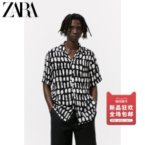 ZARA autumn new mens straight geometric print Cuban collar short sleeve shirt 07940401800