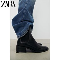 ZARA early spring new products womens shoes black flat bottom Inron Chelsea boots 2182810040