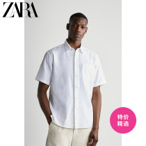 ZARA autumn new mens loose cotton blend short sleeve white shirt 03182400250