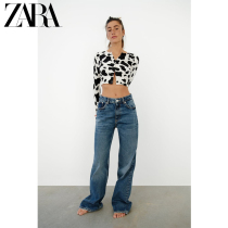 ZARA spring new womens dress shorts cute cow tattoo sweater knit cardiovert jacket 9874006093