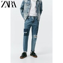 ZARA spring mens clothing body patch collage Hole Jeans 5585360407