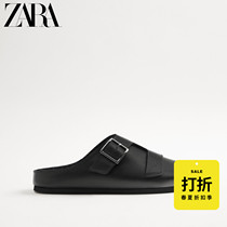 ZARA discount season] new mens shoes black cowhide leather plain flat casual shoes 12705720040