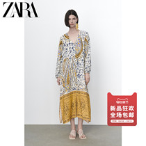 ZARA early autumn new womens print long gown long sleeve dress 08675340330