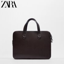 ZARA Spring New Pint Mens Bag Brown Pure Vegan Bull Leather Briefcase Handbag 3409820100