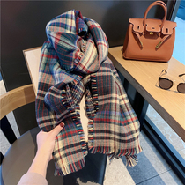 Tide brand cashmere scarf women 2021 autumn and winter New Korean trend Joker plaid double-sided shawl warm scarf