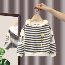 Boys spring and autumn dress striped with cap and clothing pure cotton gush foreign air baby pure cotton long sleeve blouses handsome and young