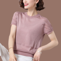 Mom summer short sleeve T-shirt top ice silk knitted small shirt middle-aged New young foreign style thin 50-year-old 4 Fashion