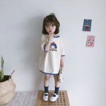 France Jacadi summer 2021 new female baby casual solid color dress Korean version of the girl short-sleeved T-shirt dress