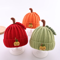 Baby hat winter cute super cute pumpkin smiling face children's knitted hat autumn and winter days boys and girls baby wool hat