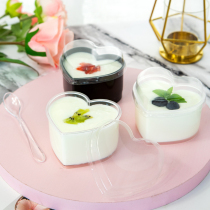 Thickened heart-shaped roasted mousse cup Wood Bran pudding cup jelly cup ice cream cup plastic cup disposable with lid
