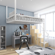 Iron raised bed bed table small apartment attic bed dormitory bed apartment space pavilion bed iron frame bed