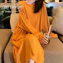 Japanese GP cotton long sleeved nightgown women Spring Autumn Winter Korean home clothing long solid color loose pajamas