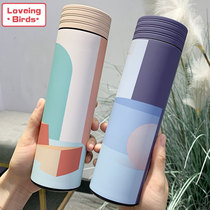  Creative simple thermos cup 304 stainless steel large capacity couple student high face value fashion handy cup with tea partition