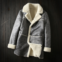 High-end cattle European and American foreign trade men's clothing factory cut label tail list long suede plus velvet cotton coat winter