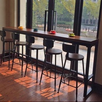 High foot bar table and chair against the wall long table solid wood American retro bar chair cafe milk tea shop dining chair old