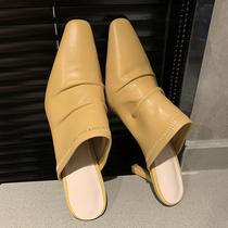 Giant comfort This years popular shoes leather high heels semi-drag street photography ins soft leather fine with Muller cool