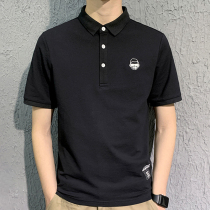 Summer short-sleeved ice silk polo shirt mens simple Hong Kong trend brand youth embroidery pure cotton Japanese lapel base shirt thin