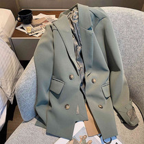 Early autumn new womens clothing 2021 high-end sense fried street small suit green blazer womens spring and autumn short top