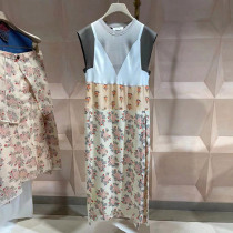 2021 new stitching contrast color sleeveless floral dress female summer long design sense niche high-grade skirt