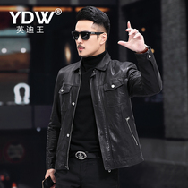 Haining leather leather mens tanning motorcycle short lapel sheep tanning slim thin leather jacket