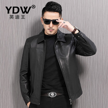 Haining leather leather clothing mens sheep skin lapel collar middle-aged and elderly leather jacket motorcycle short spring and autumn thin coat