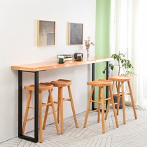 Nordic creative bar balcony milk tea shop solid wood bar table and chair combination against the wall long high foot table home