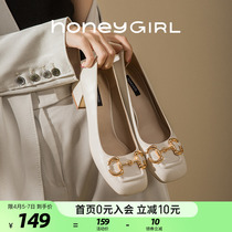 honeyGIRL square head single shoe woman 2022 summer new metal buckle commuter coarse heel high heels fairy wind shoes