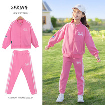 Girls sports suit Spring and autumn 2022 new CUHK Girl girl online Red sweatshirt children trendy two sets of spring