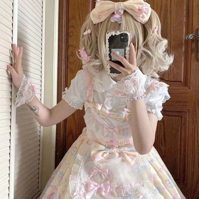 taobao agent Genuine white mini-skirt, cute doll, Lolita style, with short sleeve, long sleeve, doll collar