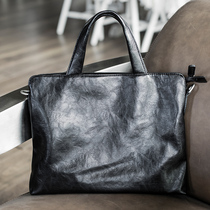 Tide brand cowhide mens laptop bag British leather business horizontal shoulder Cross bag casual official leather bag