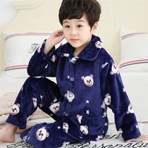 Autumn and Winter Childrens flannel pajamas set coral velvet baby children boys boys and girls thick home clothes
