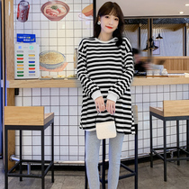 2022 spring new Korean loose pregnant womens striped sweater women slim fashion large size long sleeve base shirt Women