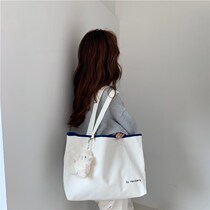 Small bag rabbit a few simple white printed letter shoulder bag college students canvas bag Japanese tote bag clean Womens bag