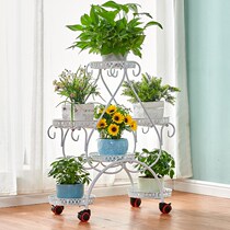 Flower rack storage rack Wrought iron multi-layer with wheels Floor-to-ceiling green dill flower pot rack Living room balcony heart-shaped flower rack Household