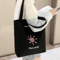 Canvas bag women shoulder bag shoulder bag hand bag large capacity college students class black ins Korean style Japanese