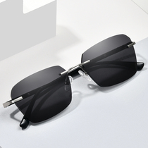 2022 new rimless sunglasses mens myopia sunglasses can be equipped with a degree of pure titanium frame shading sun light color-changing glasses