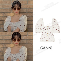 France Ganni 20 spring summer Yang Caiyu with the same vintage wave dot square collar bubble sleeve shirt top