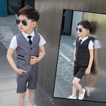 Summer boys dress childrens handsome flower boy suit suit suit British boy host piano performance costume