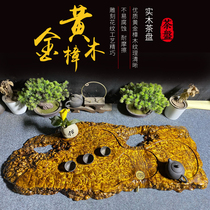 Golden camphor whole piece solid wood tea tray full of flower nodules golden silk nan wood natural tea set root carving tea sea log tea several uses