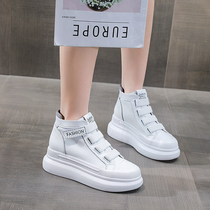 Hong Kong high-top small white shoes women 2021 new autumn Korean version of the explosive leather inside increased Velcro Sports Board Shoes