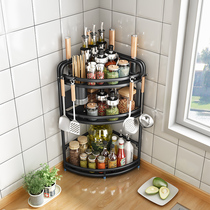 Triangular kitchen seasonings rack countertop wall-mounted non-perforated corner oil salt soy sauce and vinegar storage rack