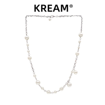 KREAM original Steel Pearl Necklace silver beaded Pearl Necklace male and female hip hop star same style