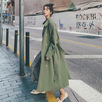 Army green windbreaker jacket womens mid-length knee-length spring and autumn new 2021 Korean loose Dongdaemun coat tide