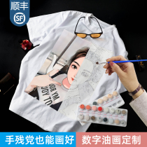 diy digital oil painting summer couple t-shirt Tanabata custom hand-painted couple avatar photo custom pure cotton short-sleeved