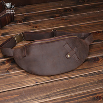 Mens Crazy Horse skin mobile phone running bag retro tide fashion first layer cowhide chest bag casual shoulder bag leather small backpack