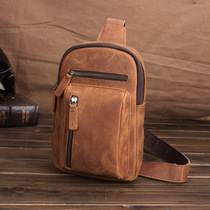 Casual Mens Chest Bag Genuine Leather Single Shoulder Slanted Satchel Multifunction Madam Leather Skew Backpack Bull Leather Tide Mailbag